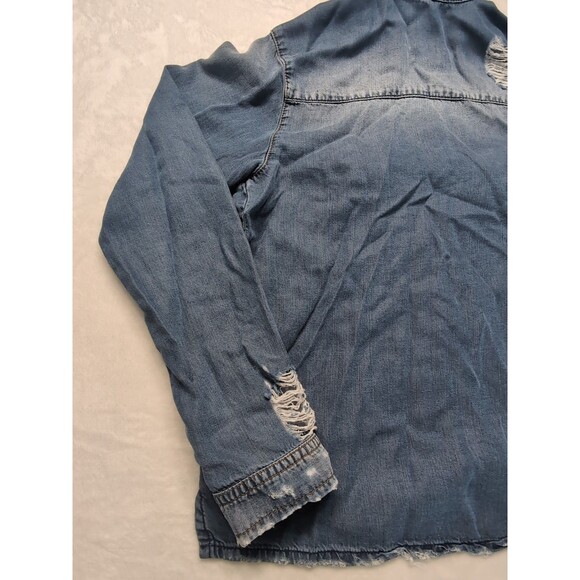 Studio F Women Button Down Long sleeve Shirt Jean Type Ripped Distressed - Picture 13 of 16